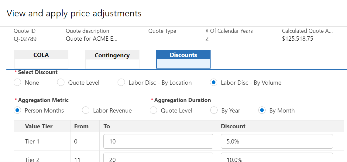 services quoting labor discount by volume